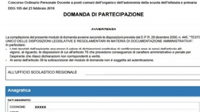 La domanda di partecipazione al concorso