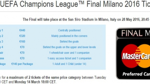 Dall'Uefa i primi 6 mila tagliandi per la finale