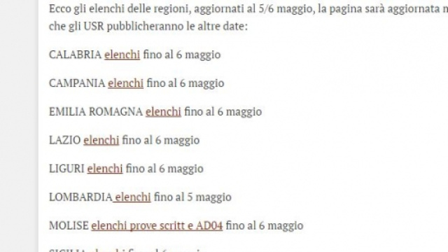 elenchi regioni prova scritta concorso docenti