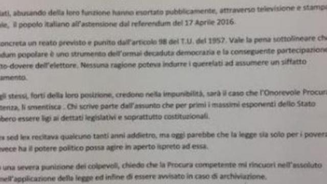 La denuncia querela contro Renzi e Napolitano