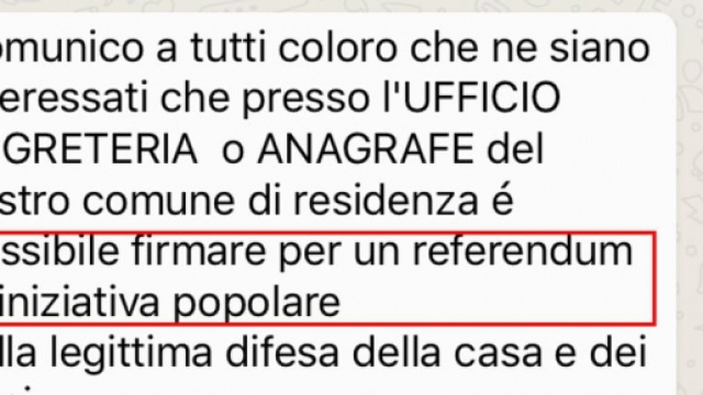 La bufala diffusa su WhatsApp del referendum per la legittima difesa