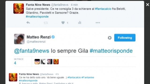 Screenshot del Tweet di Matteo Renzi.
