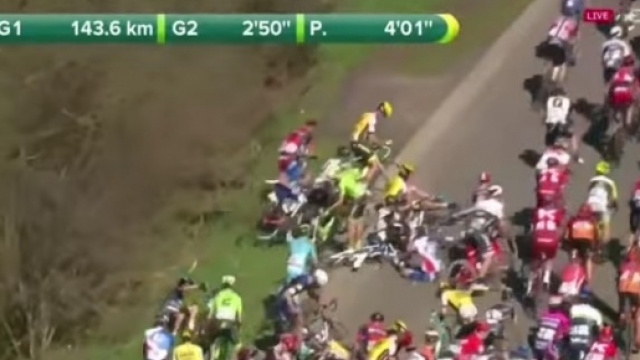 La caduta di Demare al Giro delle Fiandre