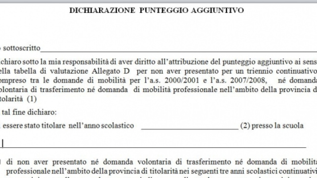 dichiarazione bonus punteggio aggiuntivo per mobilit&agrave; docenti