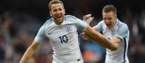 Kane and Vardy celebrate during England's friendly win over Turkey (Source: Wikipedia)