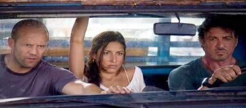 Giselle Iti&eacute; com Sylvester Stallone e Jason Statham