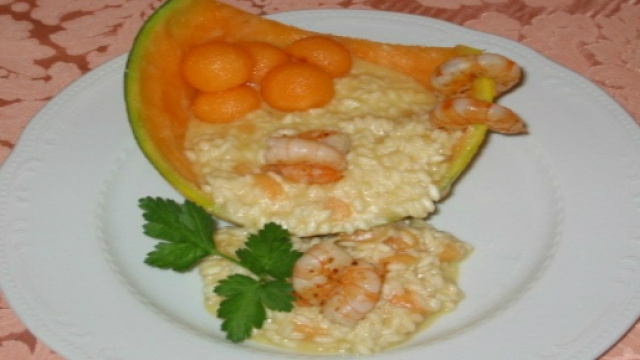 Risotto al melone e gamberetti