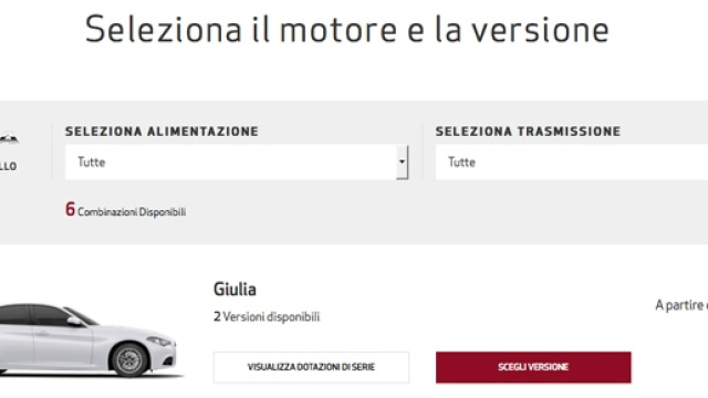Configuratore dell&rsquo;Alfa Romeo Giulia disponibile online