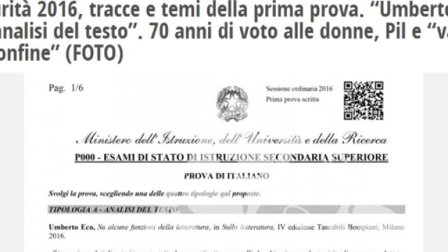Quali sono le tracce d'italiano della maturit&agrave; 2016