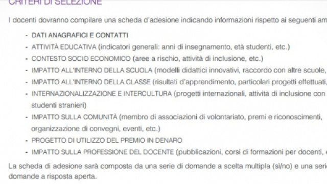 Quali sono i criteri di selezione premio docenti.