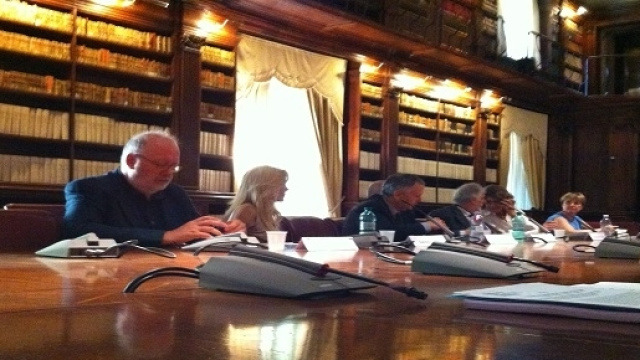 Un momento della conferenza stampa nella biblioteca del Ministero dei Beni Culturali a Roma