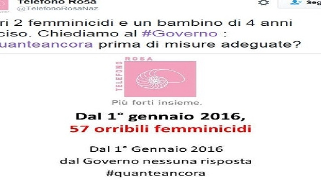 Telefono Rosa lancia la campagna quanteancora per gridare al governo di fare di pi&ugrave; contro i femminicidi.