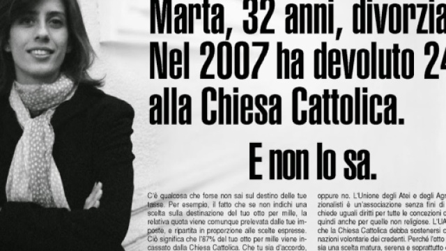 Una campagna dell'Uaar per informare sul funzionamento del meccanismo di ripartizione dell'8 per mille