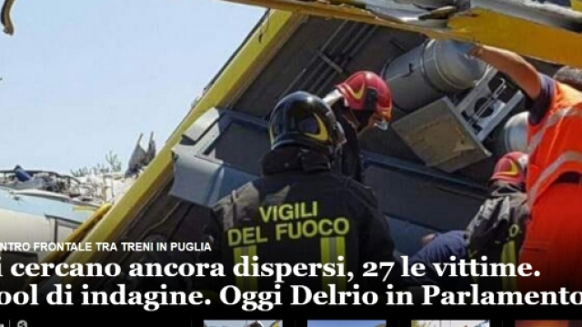 Scontro frontale treni in Puglia