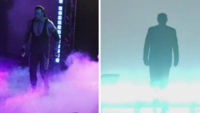 Gli ingressi dei due personaggi: Undertaker e Trump.