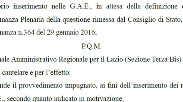 L'ordinanza del Tar del 14 luglio 2016