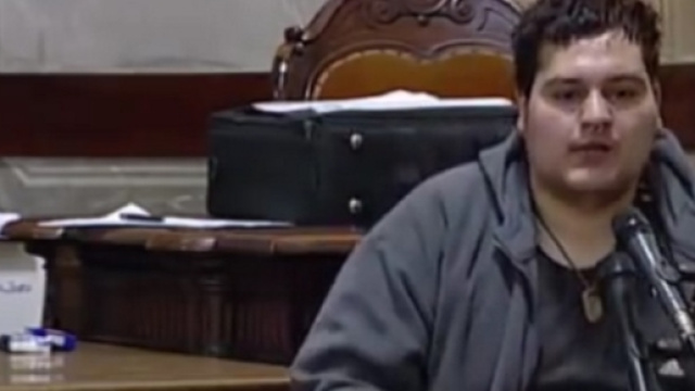 Andrea Alongi durante il processo.