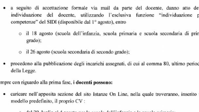 Chiamata diretta tempi e presentazione candidatura.