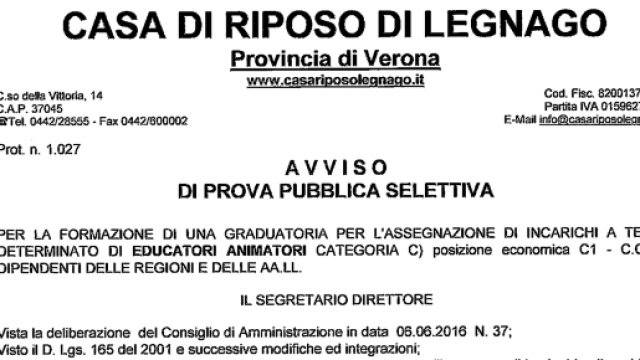 Avviso di prova pubblica selettiva educatore