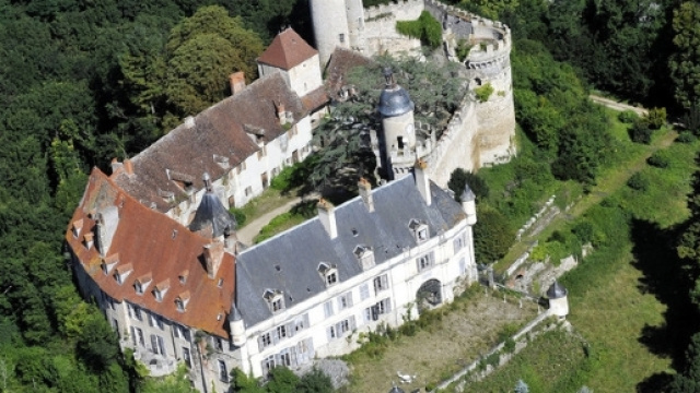 Le superbe ch&acirc;teau de Veauce, serti dans un &eacute;crin de verdure.
