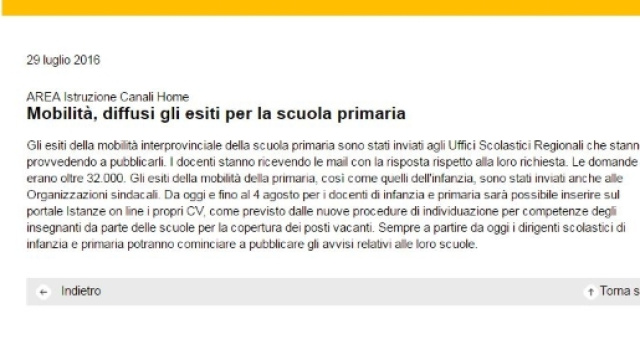 mobilit&agrave; diffusi gli esiti della primaria