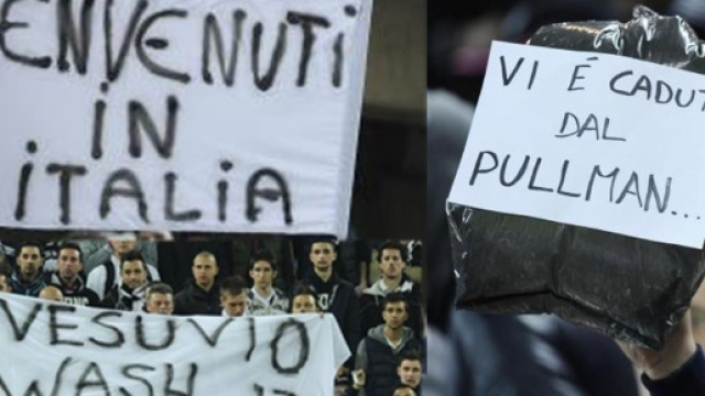Striscione contro la nazionale di calcio a Napoli affisso in strada.