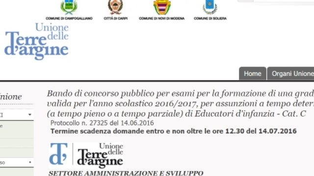 Concorso pubblico Unione Terre d'Argine