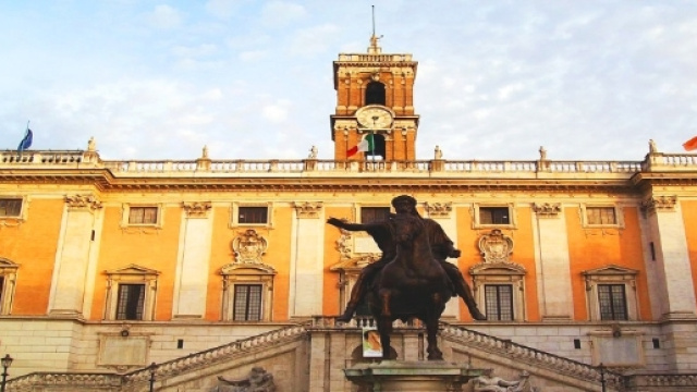 La facciata del Campidoglio a Roma.