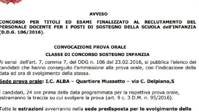 calendari orali infanzia e primaria sostegno