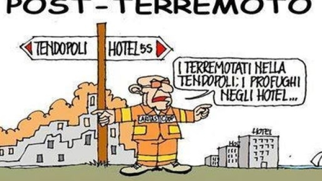 vignetta presa dal web, sulla questione terremotati e immigrati