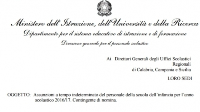 Assunzioni in ruolo infanzia + 237 cattedre