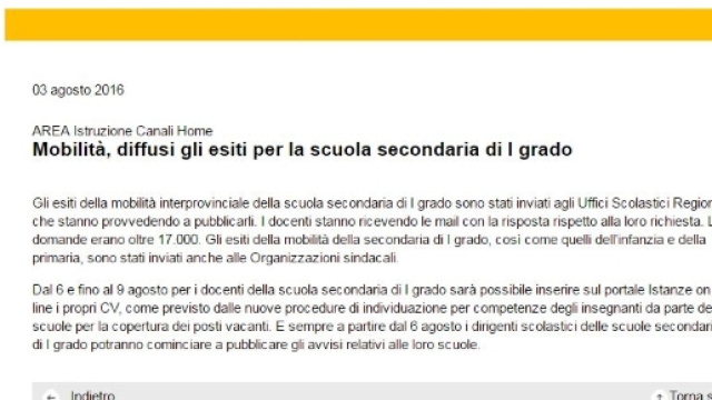 esiti mobilit&agrave; scuola secondaria primo grado