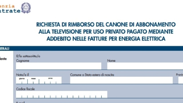 Canone tv, il modello dell'Agenzia delle entrate per il rimborso.