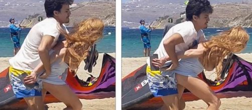 La actriz Lindsay Lohan en el momento del forcejeo con su novio ruso en Mykonos