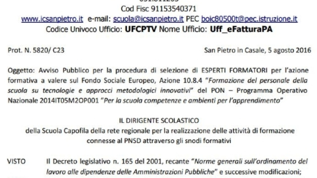 bando di selezione per esperti formatori