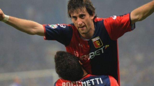 Diego Milito in un derby di Genova