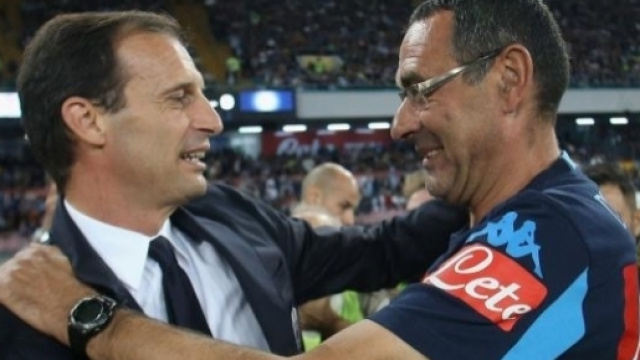 Massimiliano Allegri e Maurizio Sarri durante l'ultima sfida tra Juventus e Napoli