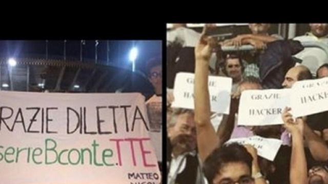 Sul profilo Ubrachi di serie B le scritte ironiche dei tifosi di Ascoli e Carpi