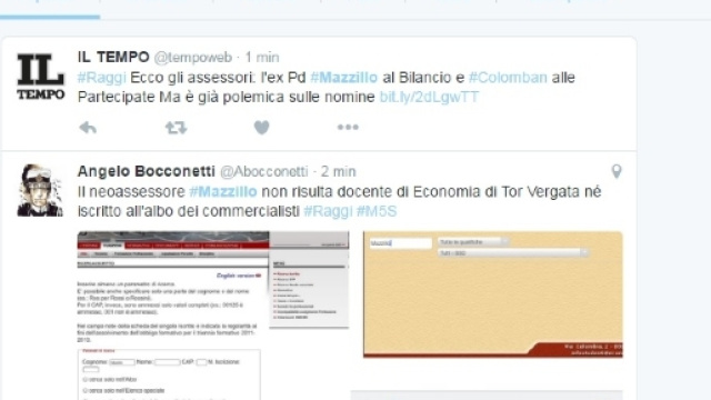 La pagina di Twitter con l&rsquo;hashtag 'Mazzillo' dedicato al nuovo assessore al Bilancio di Roma