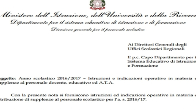 La nota Miur del 1 settembre 2016 sulle supplenze