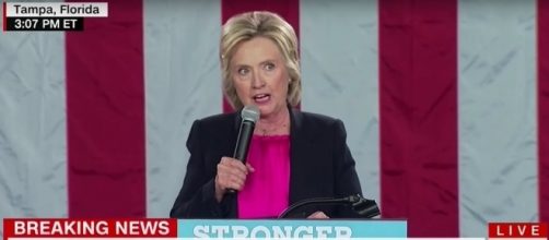 Clinton ties climate change to Hermine at rally in Tampa. YouTube (screen cap Washington Free Beacon)