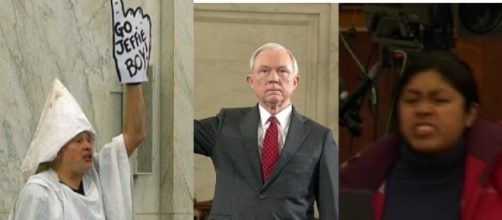 Jeff Sessions hearing protesters, via Twitter