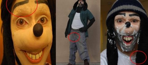 Jonathan Galindo, disfrazado de Goofy, y su perfil de Facebook