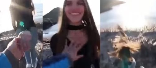 Jovem empurra namorada de penhasco e cena choca internautas.
