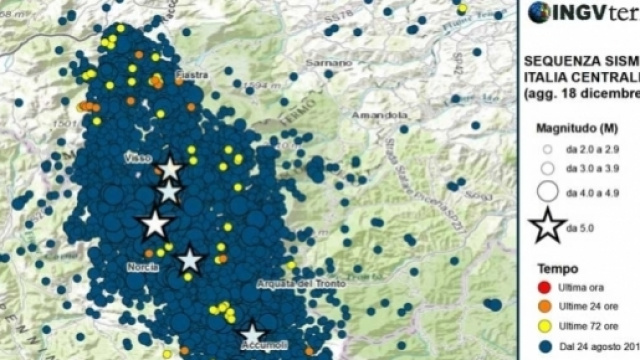 La mappa degli eventi sismici del 18 gennaio