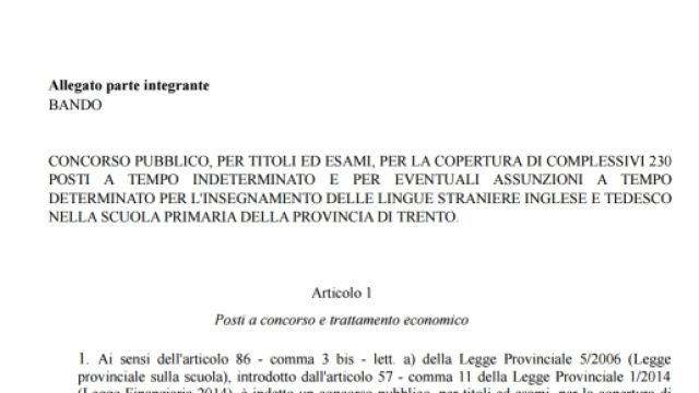 Concorso per 230 docenti nella scuola primaria
