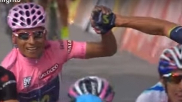 Nairo Quintana in maglia rosa al Giro 2014