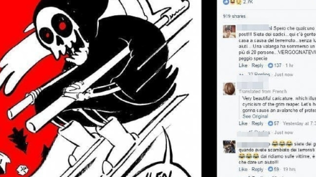 Charlie Hebdo irride i morti di Rigopiano