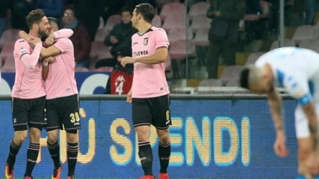 L'esultanza di Nestorovski per il momentaneo vantaggio rosanero