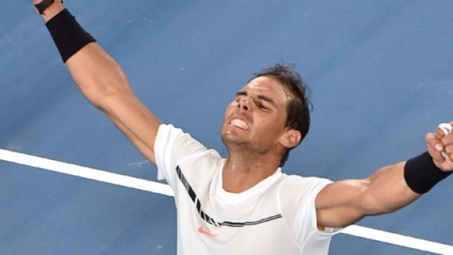 La rage de Rafael Nadal &agrave; l'issue de sa victoire sur Ga&euml;l Monfils &agrave; l'Open d'Australie, le 23 janvier 2017 &agrave; Melbourne (AFP/PAUL CROCK )